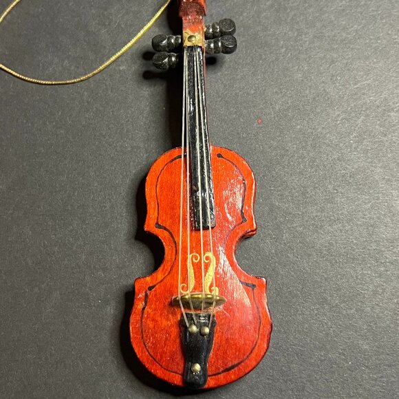 Vintage MCM 1970s Handcrafted Wooden Violin Viola Christmas Tree Ornament 5" - Picture 2 of 6